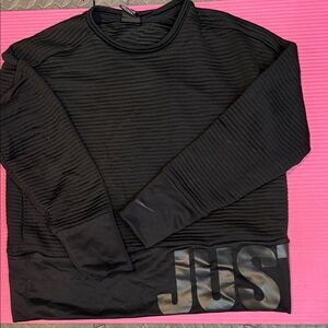 Black Ribbed Sweatshirt with 'pockets and JUST DO IT Print